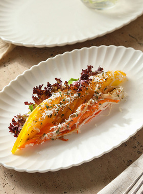 菊花纹鱼盘家用蒸鱼盘子高级感陶瓷椭圆盘饭店专用酒店餐厅西餐盘