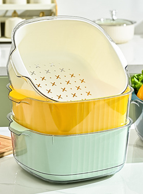 洗菜盆双层沥水篮2024新款特大家用厨房淘洗菜篮子客厅水果盘