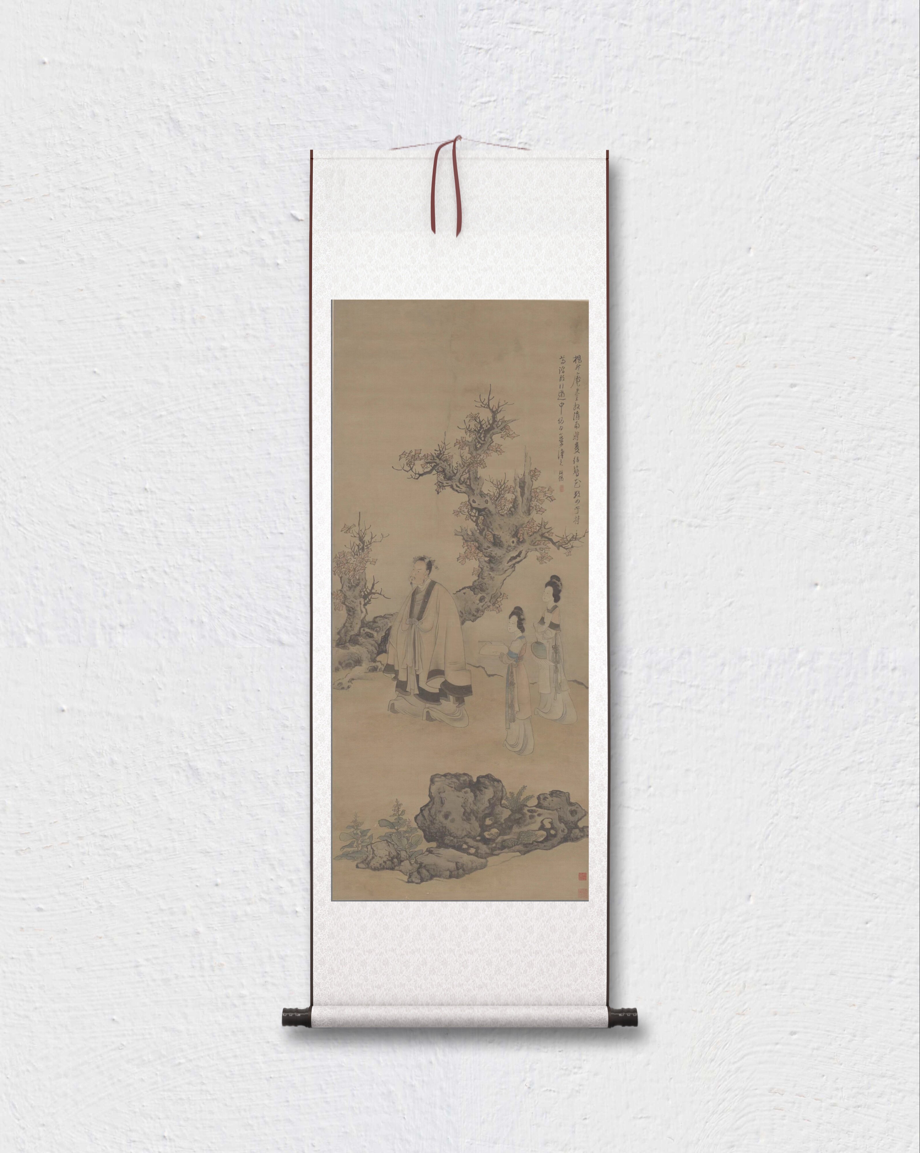 明代 陈洪绶 升庵簪花图 设色山水 国画立轴 纸本绢布 微喷复制