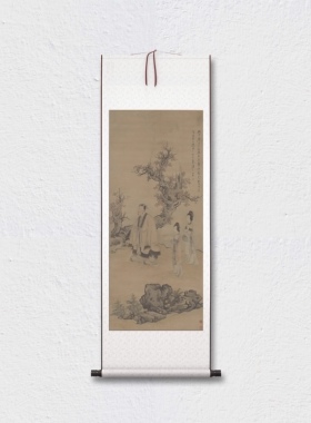 明代 陈洪绶 升庵簪花图 设色山水 国画立轴 纸本绢布 微喷复制
