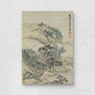 王翚 摹古山水册 国画小品 墙面装饰 美术临摹 纸本绢布 微喷复制