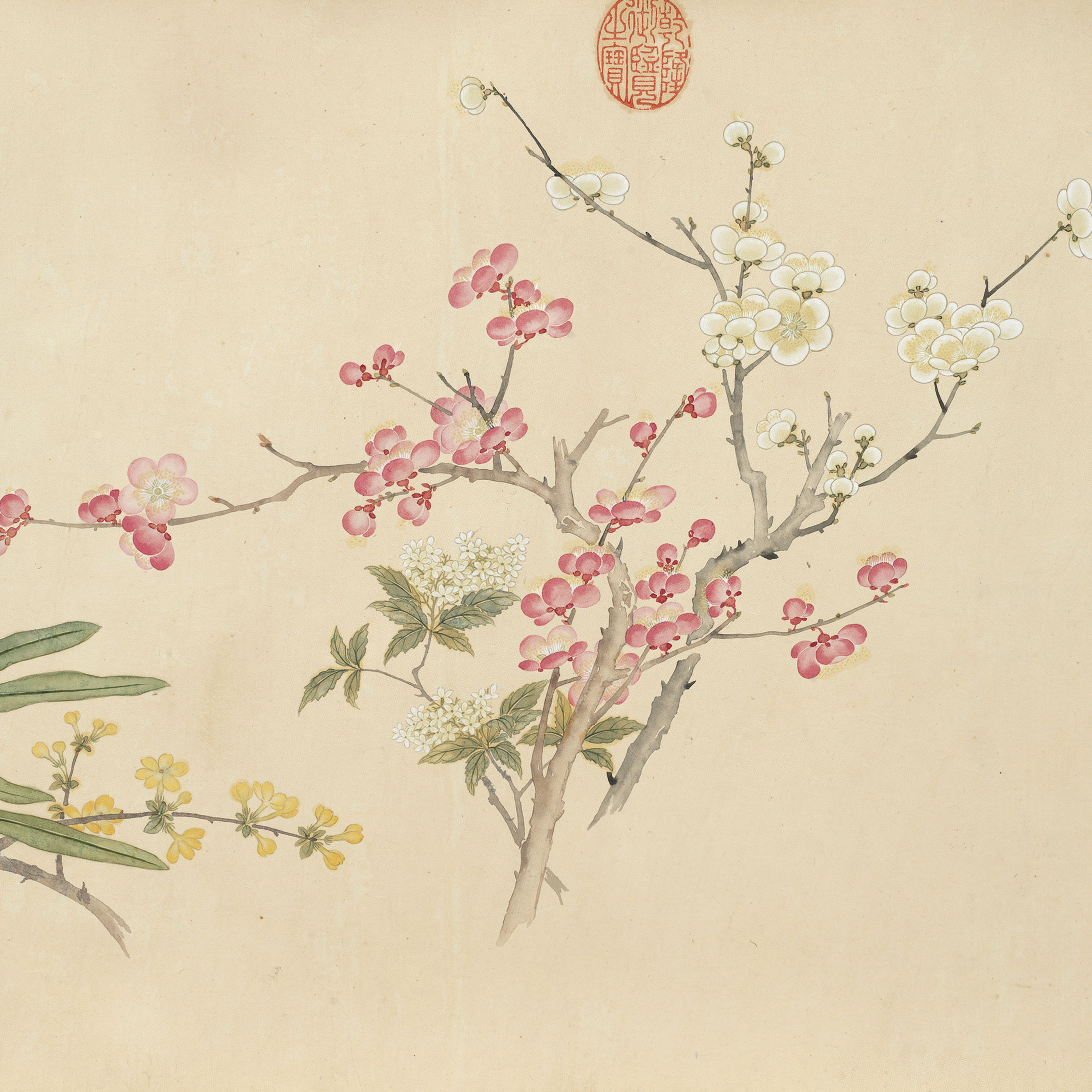 汪承霈 春祺集锦图 工笔花鸟 临摹学习 画芯手卷 微喷复制