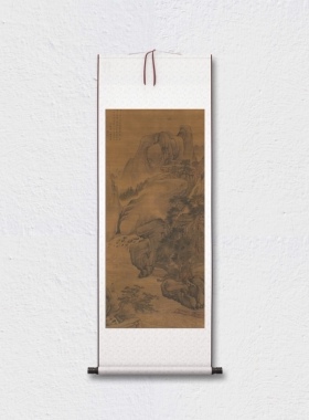明代 魏之璜 春山奔泉图 设色山水 国画立轴 纸本绢布 微喷复制