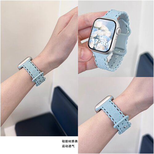 适用苹果手表iwatch10表带镂空玫瑰花硅胶applewatch98765432SE