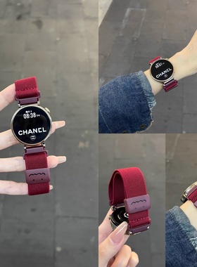 适用华为GT4/GT541mm表带Fit3/GT3pro酒红色涂鸦编织磁吸扣表