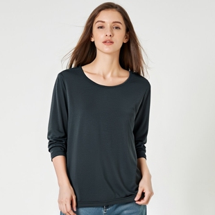 外贸日本女士薄绒发热衣秋衣单件涤纶滑溜面料保暖上装8分袖