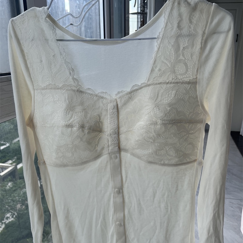 M-4L出口日本女士免穿文胸长袖家居服上衣带软罩杯9分袖