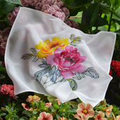 沙雅利手工绘画古风真丝手帕桑蚕丝女士随身杭州丝绸花卉手绢手巾