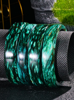 福子珠宝天然孔雀绿祖母绿手镯绿离云母方镯文玩小众礼物支持鉴定