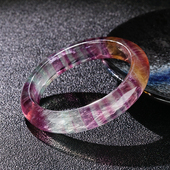 福子珠宝天然彩萤石冰透多彩渐变手镯宝石圆条直播现货支持鉴定