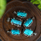 福子珠宝直播间天然蓝铜矿孔雀石镶嵌镀银平安无事圆牌雕刻首饰玉