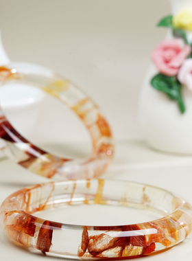 福子珠宝天然水晶胶花老矿料玉手镯宝石圆条摆件直播现货支持鉴定