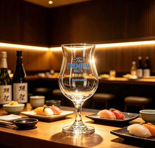 SUNTORY三得利万志郁金香啤酒爱杯皮尔森高脚玻璃杯定制logo