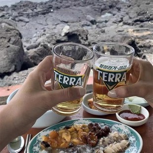 韩式韩文印花炸鸡啤酒无铅加厚专用玻璃杯韩国烧酒杯定制LOGO