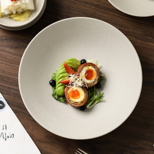 日式 陶瓷盘子家用菜盘粗陶沙拉盘深盘冷菜盘商用餐饮 复古2025新款