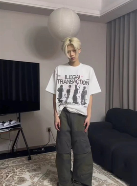 SUNINWAVE美式短袖4人像280g纯棉水洗做旧短宽boxyT恤男女潮