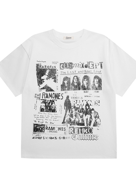 SUNINWAVE纯棉雷蒙斯乐队海报二本针数码印花boxfit短袖T恤男女