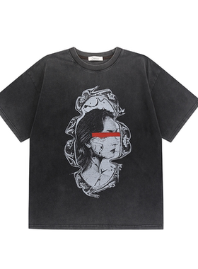 SUNINWAVE100%纯棉双面重洗水newvintage人像数码印花短宽版型T恤