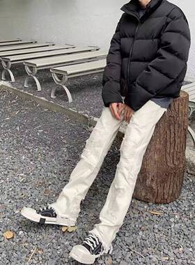 SUNINBOX vintage黑白高街流须糜烂破洞刺绣补丁微喇叭牛仔裤潮