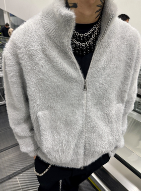 SUNINWAVE 春季仿水貂毛不起球加厚保暖boxy高领拉链开衫毛衣外套
