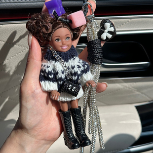 ins同款可爱提花毛衣爆炸头芭比公主娃娃DIY手机钥匙扣包包挂件