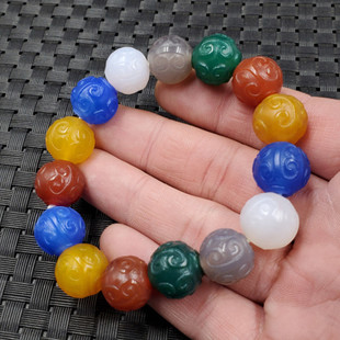 玉石手链五彩玛瑙回纹珠手链玉髓玛瑙多色手链玉手链玉手串