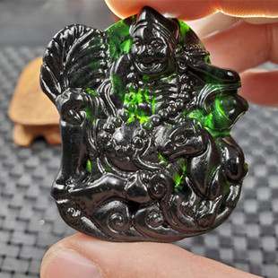 新款精美天然玉石新疆墨玉钟馗挂件墨绿蛇纹石玉钟馗吊坠玉坠