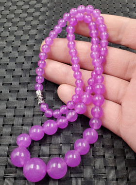 玉石项链紫色圆珠项链石英岩玉塔型项链锁骨项链玉珠链