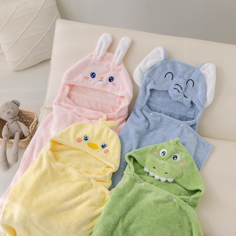 优质珊瑚绒儿童连帽浴巾柔软速干