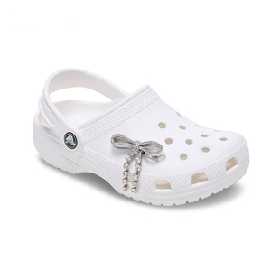 适配Crocs卡骆驰智必星配件洞洞鞋花质感白鹿同款银色宝石蝴蝶结