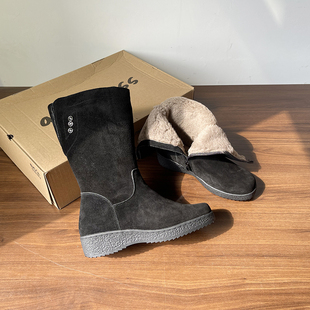 坡跟加厚保暖中筒靴骑士靴42 东北大码 真皮羊毛棉靴俄罗斯冬季