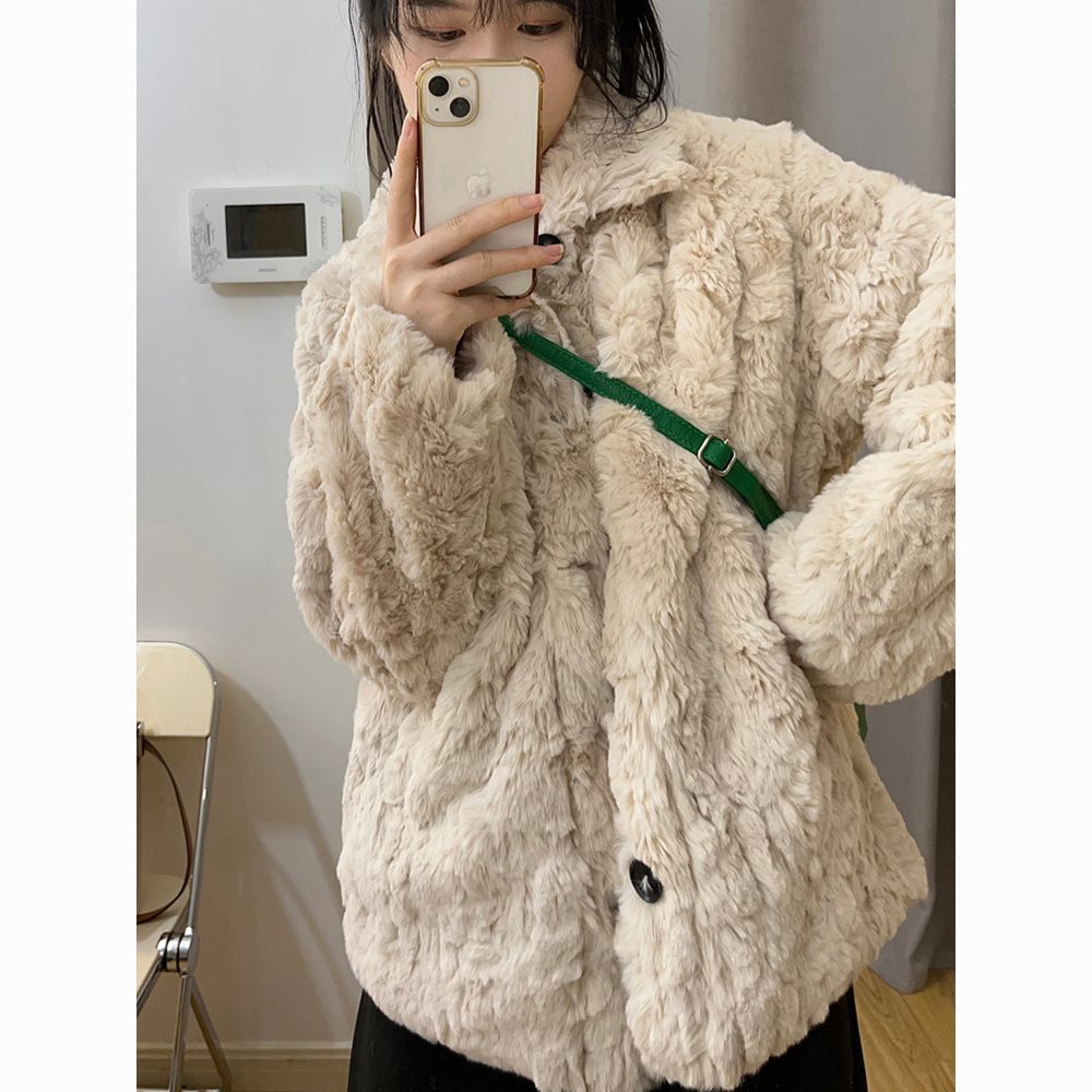 环保兔毛皮草外套女冬中长款2025宽松加厚韩版羊羔毛毛绒大衣棉服