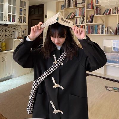 自制牛角扣呢大衣秋冬小