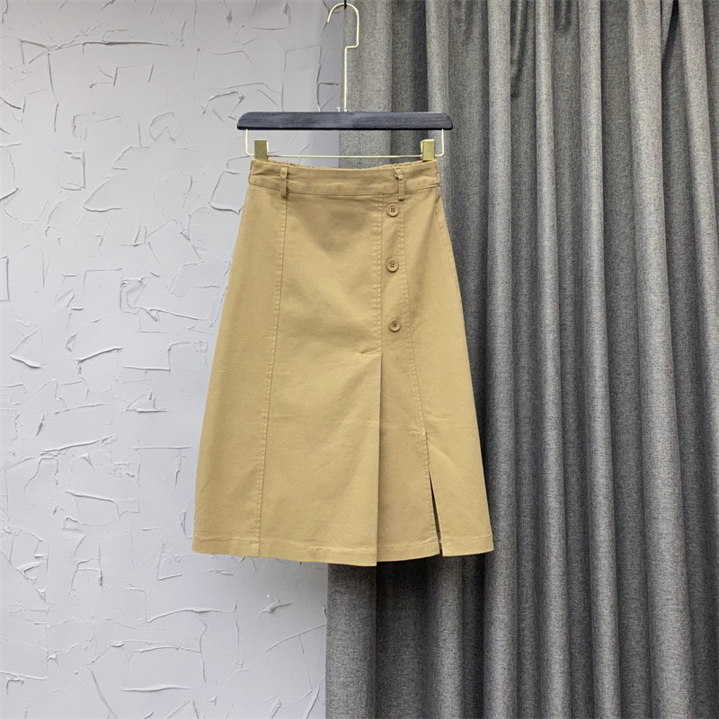 驼色牛仔半身裙女a字裙2022新款春夏装修身显瘦中长款休闲裙子潮