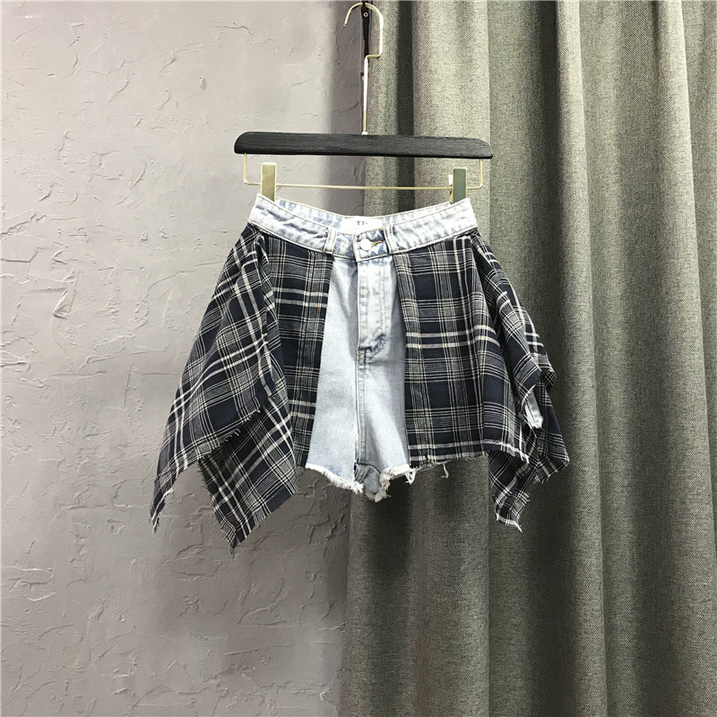 宽松阔腿裤格子半身裙裤牛仔短裤
