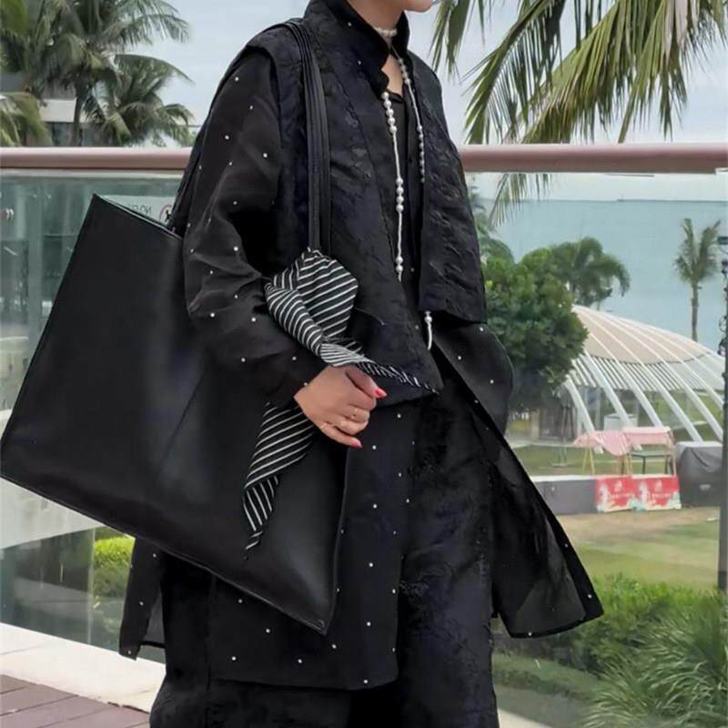 欧洲站网红爆款炸街夏季新品宽松简约三件套波点衬衫提花马甲裤子