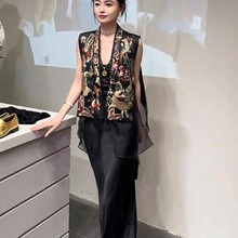 夏装搭配一整套女装新中式盘扣高级时尚洋气马甲上衣半身裙两件套