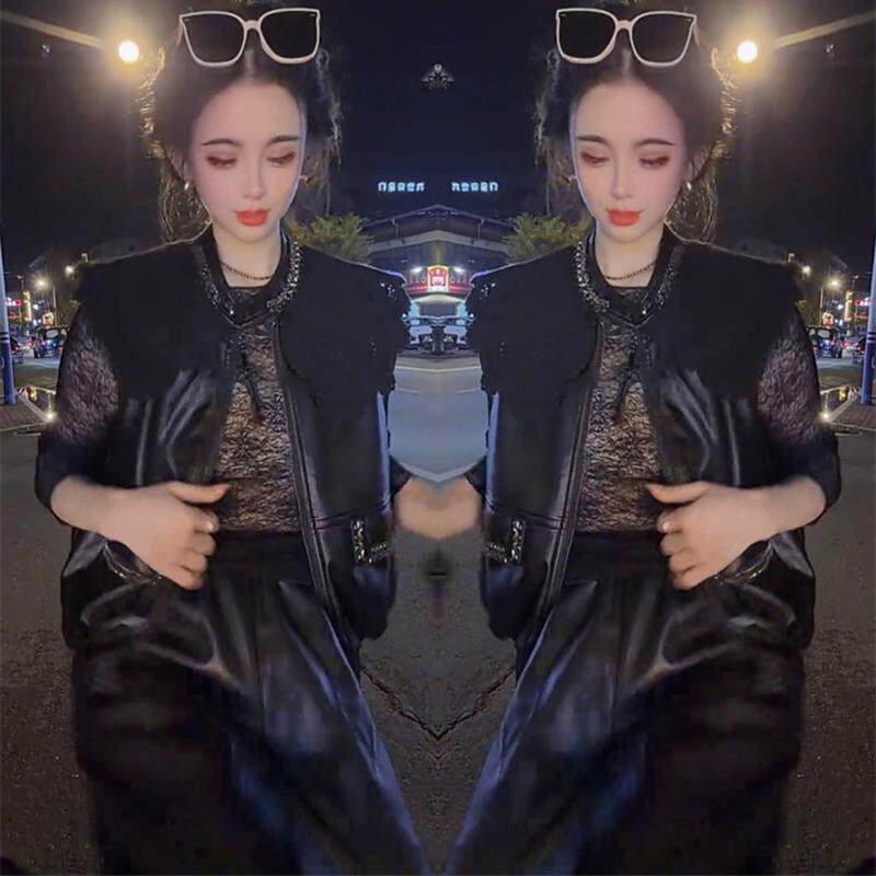 2026秋网红新品时尚皮U马甲女欧货气质重工镶钻披肩娃娃领皮马夹