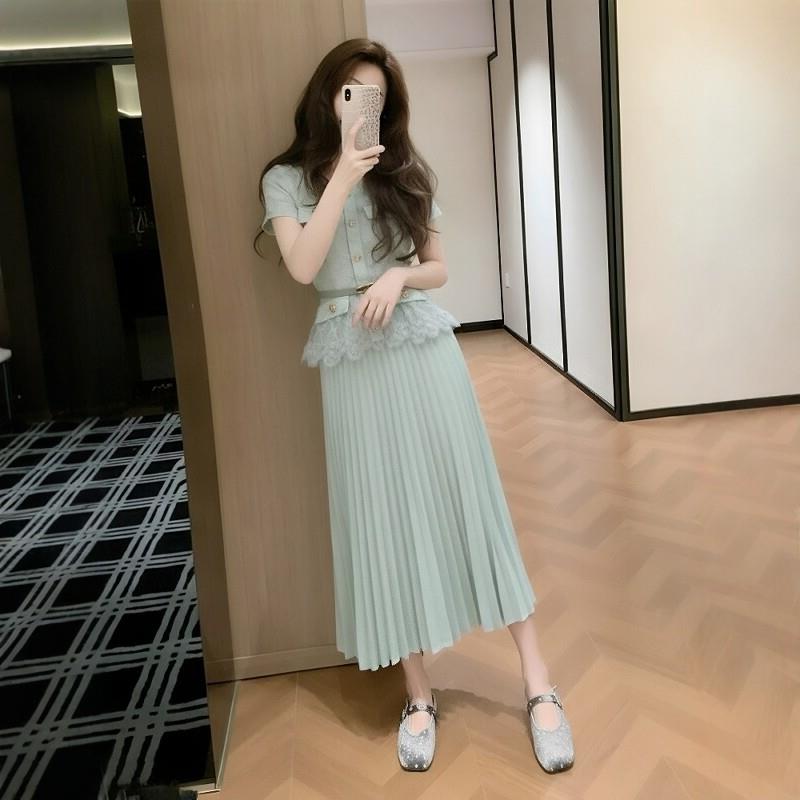 独特绝美法式小香风连衣裙女夏季新品胖mm气质绿色高级感绝美长裙