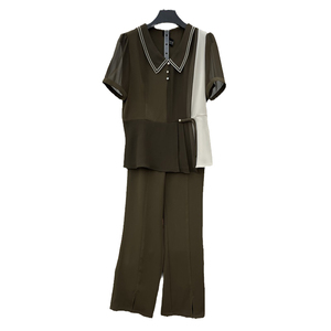 洋气拼接职业套装女2023夏季新款气质减龄短袖小衫上衣裤子两件套