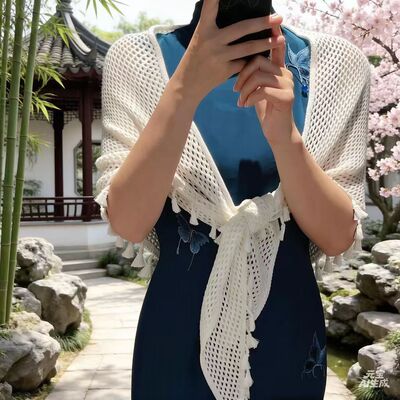 夏季薄款镂空三角流苏旗袍披肩