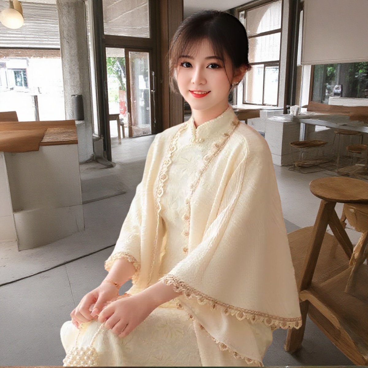 金边披肩外搭女中式搭配旗袍开衫旗泡专用披肩针织高级感外套罩衫