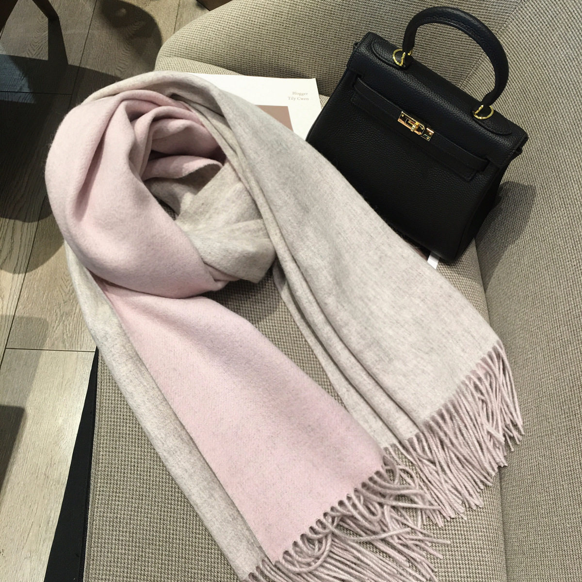 粉灰澳洲100纯羊毛围巾女冬双面超大加厚羊绒披肩两用保暖围脖男