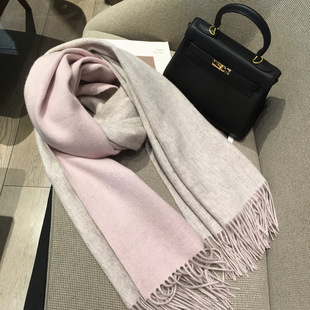 粉灰澳洲100纯羊毛围巾女冬双面超大加厚羊绒披肩两用保暖围脖男