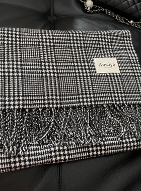 大版~英国千鸟格纹含羊毛加厚情侣围巾冬季男女保暖围脖披肩外搭