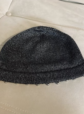 韩国黑色挂珠针织毛线帽冷帽秋冬反光甜酷时尚显脸小包头帽辣妹帽