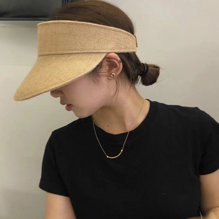 韩国欧尼同款亚麻空顶帽女夏季出游遮阳防晒帽可折叠遮阳太阳帽子
