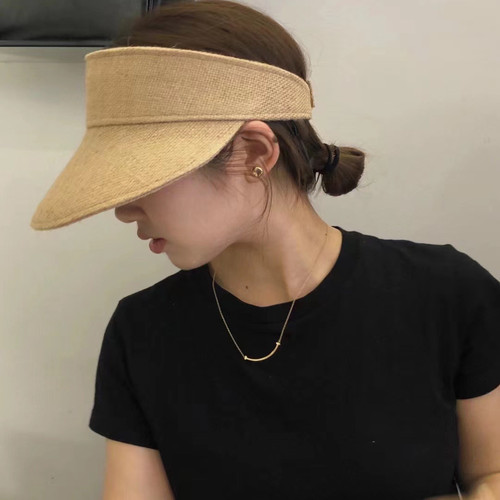 韩国欧尼同款亚麻空顶帽太阳帽子