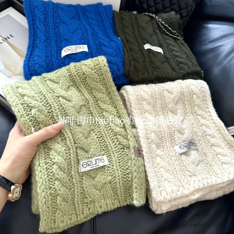 加厚含30%羊毛围巾女冬季软糯粗线麻花针织毛线围脖情侣百搭保暖