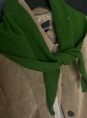 出口韩国原单100%全羊毛针织绿色三角围巾头巾护颈保暖大披肩秋冬